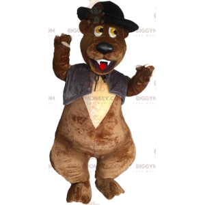 Brun björn BIGGYMONKEY™ maskotdräkt med väst och hatt -