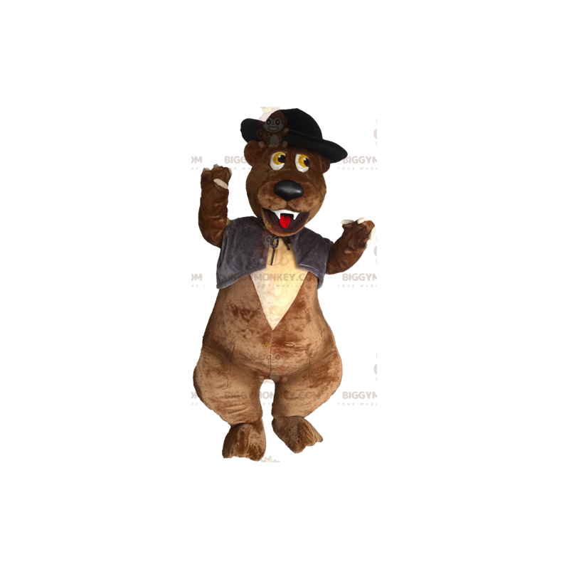 Traje de mascote de urso pardo BIGGYMONKEY™ com colete e chapéu