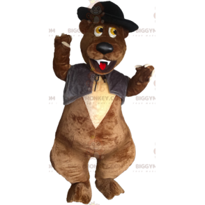 Brun bjørn BIGGYMONKEY™ maskotkostume med vest og hat -