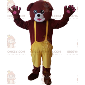 Brown Bear BIGGYMONKEY™ Mascot Costume with Yellow Overalls -