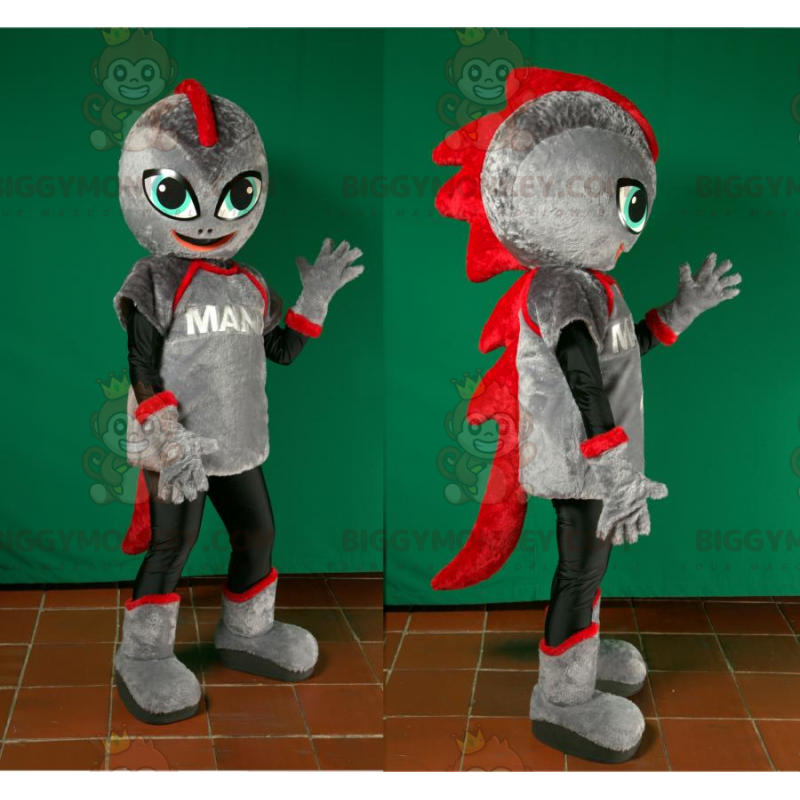 Futuristický kostým maskota BIGGYMONKEY™ v šedé a červené barvě