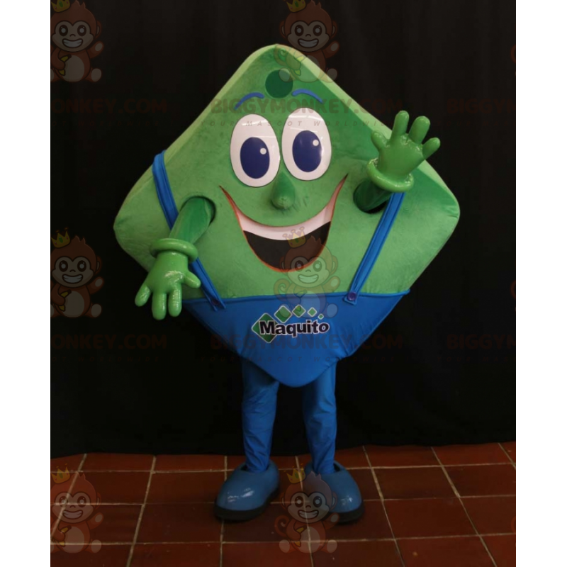 Costume de mascotte BIGGYMONKEY™ carrée verte et bleue à l'air