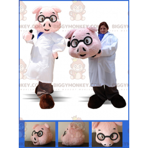 Gris BIGGYMONKEY™ maskotdräkt klädd som en läkares