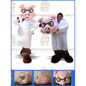 Gris BIGGYMONKEY™ maskotdräkt klädd som en läkares