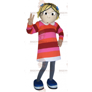 BIGGYMONKEY™ Mascot Costume Blonde Girl Dressed in Striped