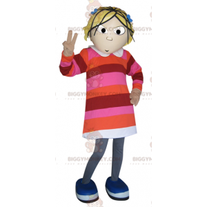 Traje de mascote BIGGYMONKEY™ Garota loira vestida com vestido