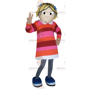 Costume de mascotte BIGGYMONKEY™ de fille blonde habillée d'une