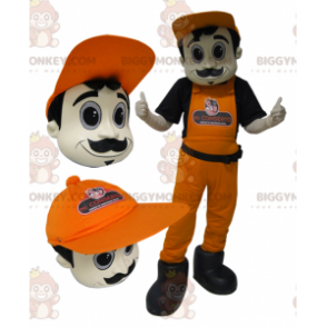 BIGGYMONKEY™ mascottekostuum van een man in overall en oranje