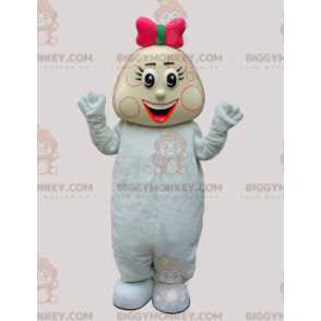 BIGGYMONKEY™ maskotdräkt docka flicka i vit Babygros och fluga