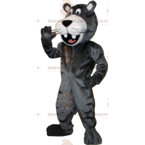 BIGGYMONKEY™ Costume mascotte pantera nera gigante sorridente -