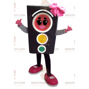 Costume de mascotte BIGGYMONKEY™ de feu tricolore avec un nœud