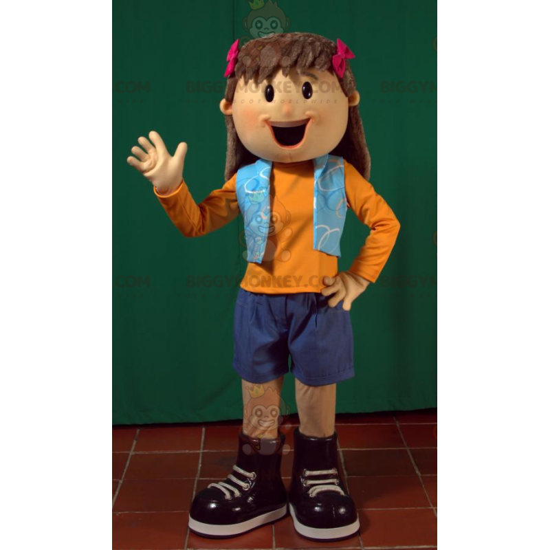 Cheerful Looking Brown Toddler School Girl BIGGYMONKEY™ Mascot