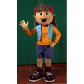 Cheerful Looking Brown Toddler School Girl BIGGYMONKEY™ Mascot