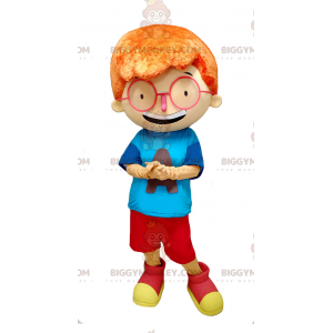 BIGGYMONKEY™ Mascot Costume Red Haired Boy With Big Glasses –