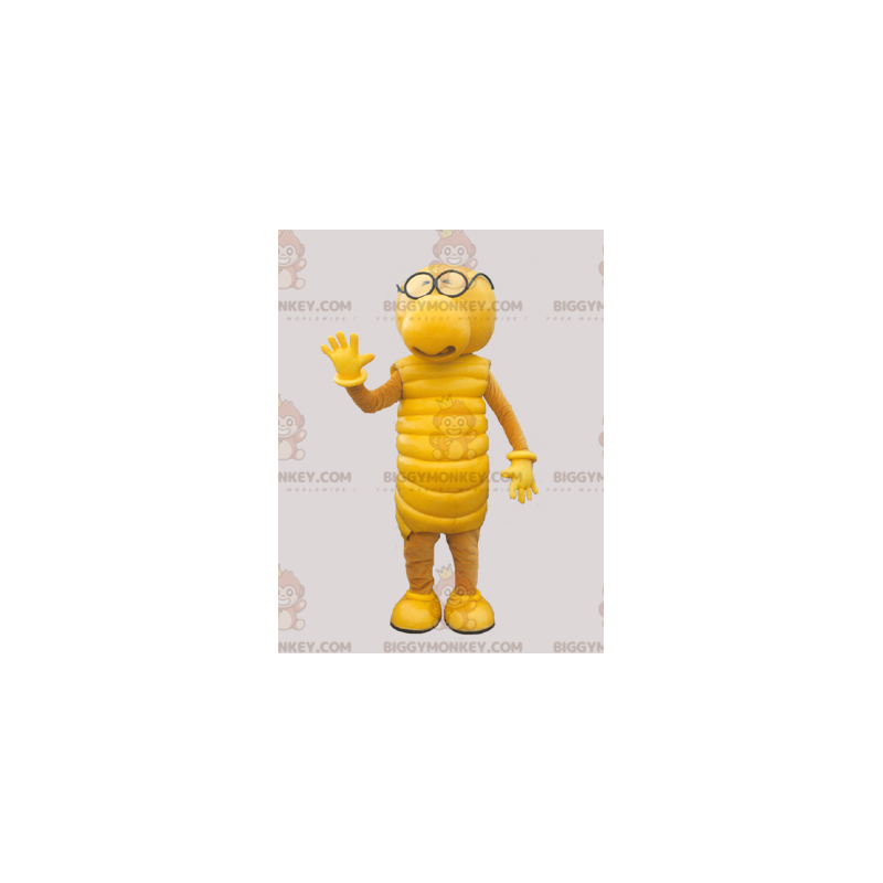 Costume da mascotte BIGGYMONKEY™ bruco giallo. Costume mascotte