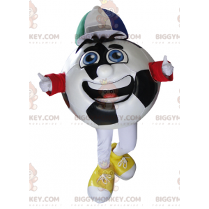 Sort og hvid fodbold BIGGYMONKEY™ maskotkostume med kasket -