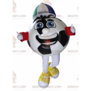 Costume de mascotte BIGGYMONKEY™ de ballon de foot noir et