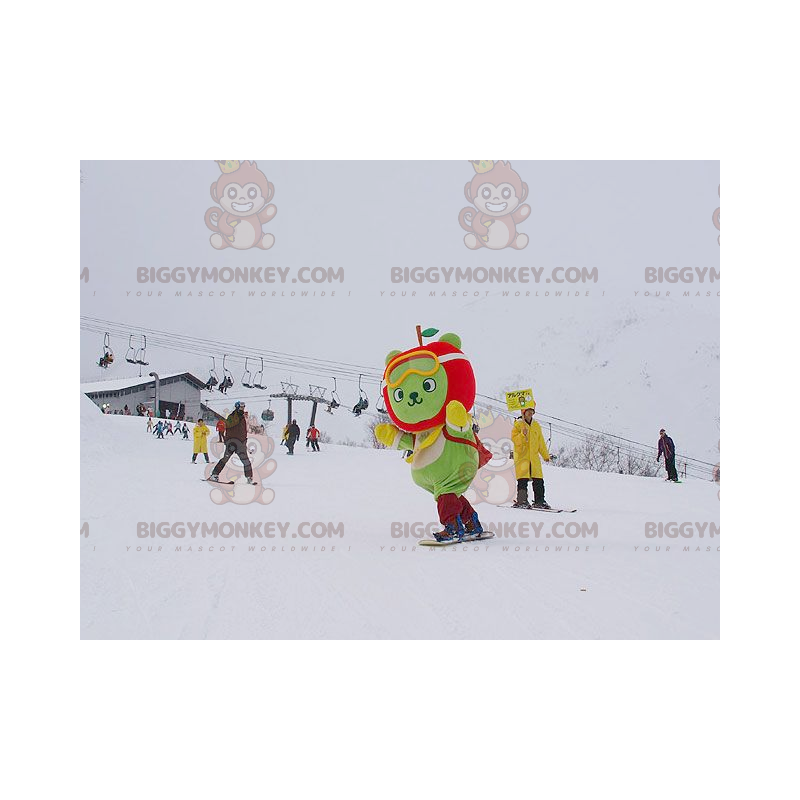 Grüner Bär BIGGYMONKEY™ Maskottchen-Kostüm mit Apfelkopf -