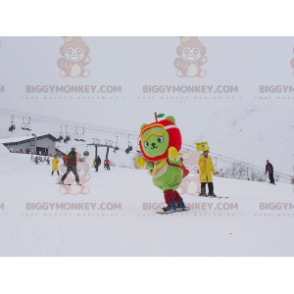Grøn bjørn BIGGYMONKEY™ maskotkostume med æblehoved -