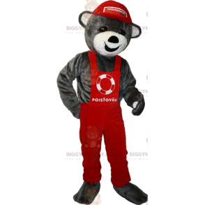 Costume de mascotte BIGGYMONKEY™ de nounours gris en salopette