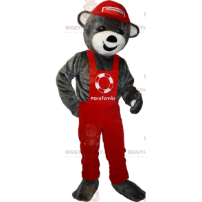 Disfraz de mascota BIGGYMONKEY™ de Teddy gris con mono rojo y
