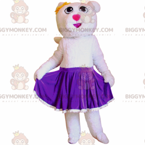 BIGGYMONKEY™ Maskottchen-Kostüm des weißen Bären im lila Rock -