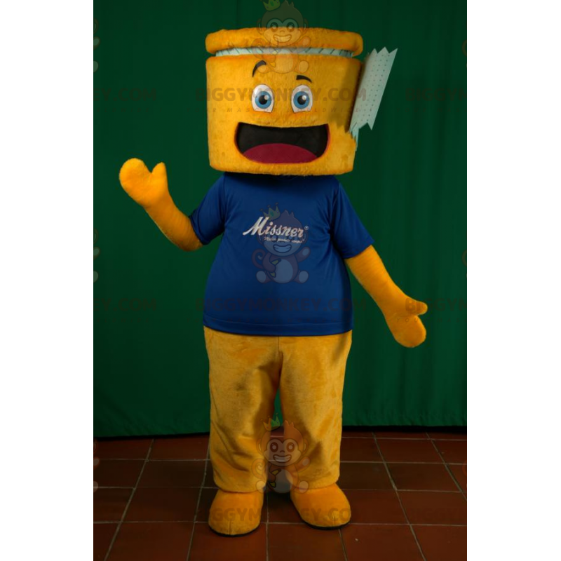 BIGGYMONKEY™ mascottekostuum van gele man en zeer glimlachend