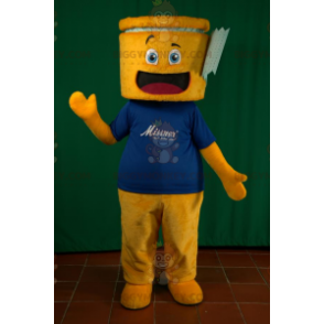 BIGGYMONKEY™ mascottekostuum van gele man en zeer glimlachend