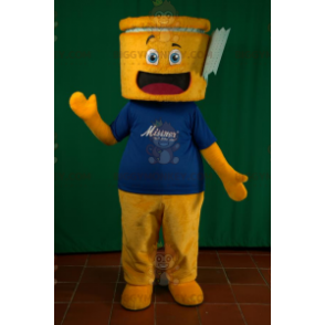 Traje de mascote BIGGYMONKEY™ de homem amarelo e camiseta azul