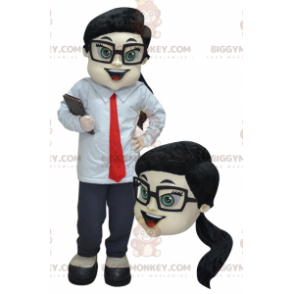 Affärskvinna BIGGYMONKEY™ maskotdräkt i kostym och slips -