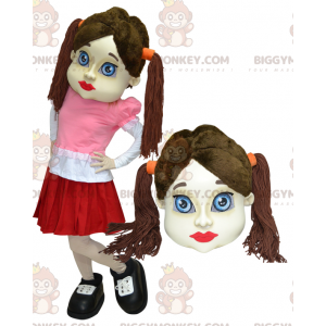 Disfraz de mascota BIGGYMONKEY™ Chica marrón con falda vestida