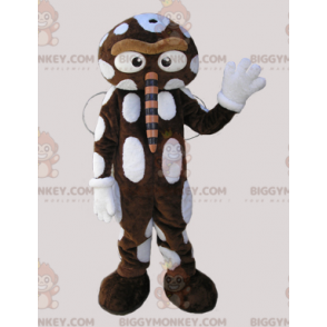 Braun-weißes Insekt BIGGYMONKEY™ Maskottchen-Kostüm mit großer