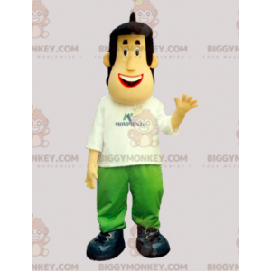 Costume de mascotte BIGGYMONKEY™ d'homme brun habillé en blanc