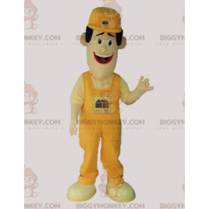 Kostým maskota BIGGYMONKEY™ ve žlutém overalu a čepici –