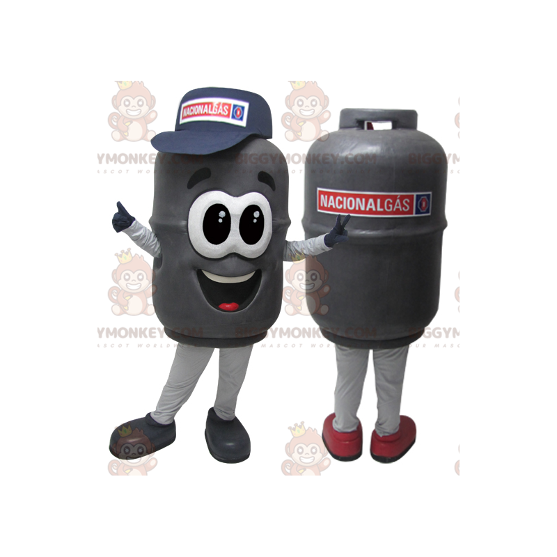 Costume de mascotte BIGGYMONKEY™ de bouteille de gaz grise très