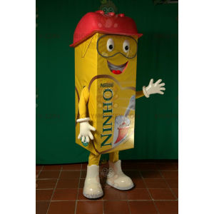 Costume de mascotte BIGGYMONKEY™ de brique de lait géante jaune