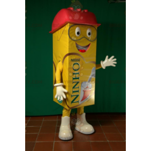Disfraz de mascota de ladrillo de leche gigante amarillo y rojo