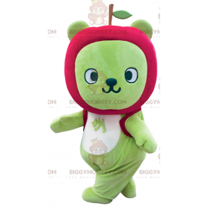 Grüner Bär BIGGYMONKEY™ Maskottchen-Kostüm mit Apfelkopf -