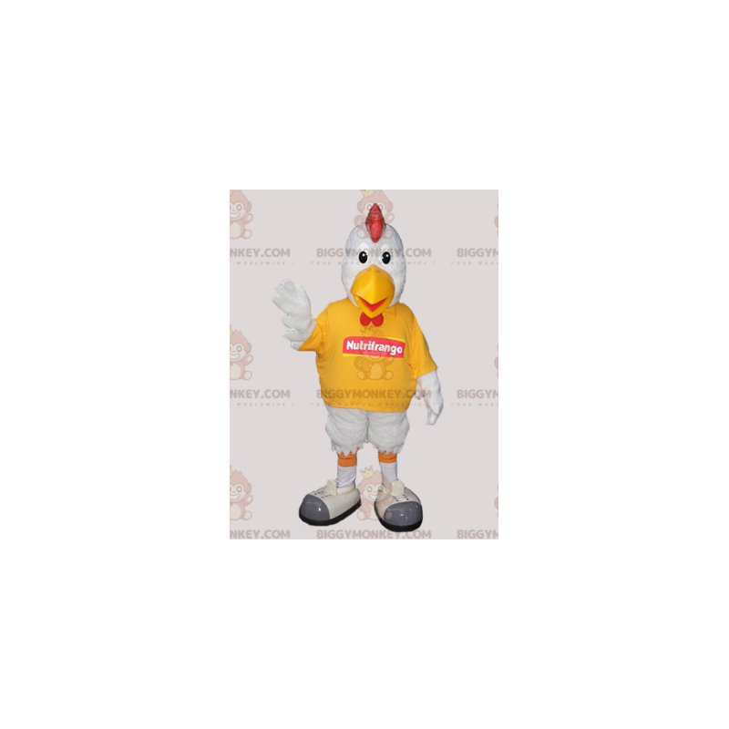 Weißer Hahn BIGGYMONKEY™ Maskottchen-Kostüm. Huhn BIGGYMONKEY™