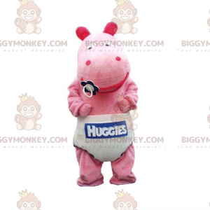 Kostým maskota Baby Pink Hippo BIGGYMONKEY™ s plenkou –