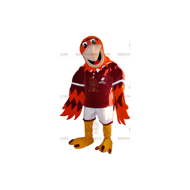 Fantasia de mascote BIGGYMONKEY™ de pássaro vermelho laranja e