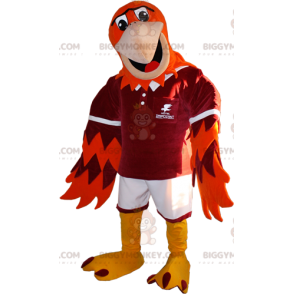 Costume da mascotte BIGGYMONKEY™ uccello rosso, arancione e