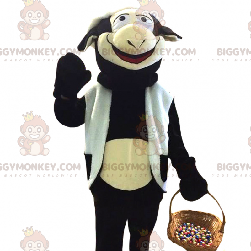 Costume de mascotte BIGGYMONKEY™ de vache noire et blanc géante