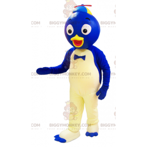 Kostým maskota BIGGYMONKEY™ modrobílá kachna s kulatou hlavou –