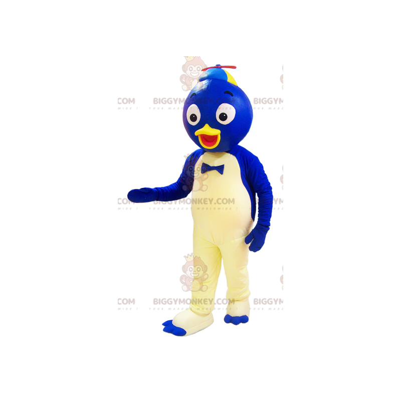 BIGGYMONKEY™ costume da mascotte anatra blu e bianca con testa