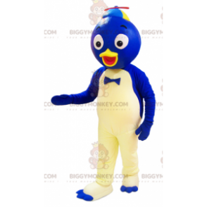 BIGGYMONKEY™ costume da mascotte anatra blu e bianca con testa