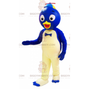 BIGGYMONKEY™ mascottekostuum blauwe en witte eend met ronde kop