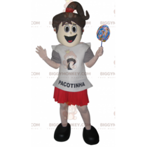 Traje de mascote adolescente BIGGYMONKEY™ em saia e camiseta –
