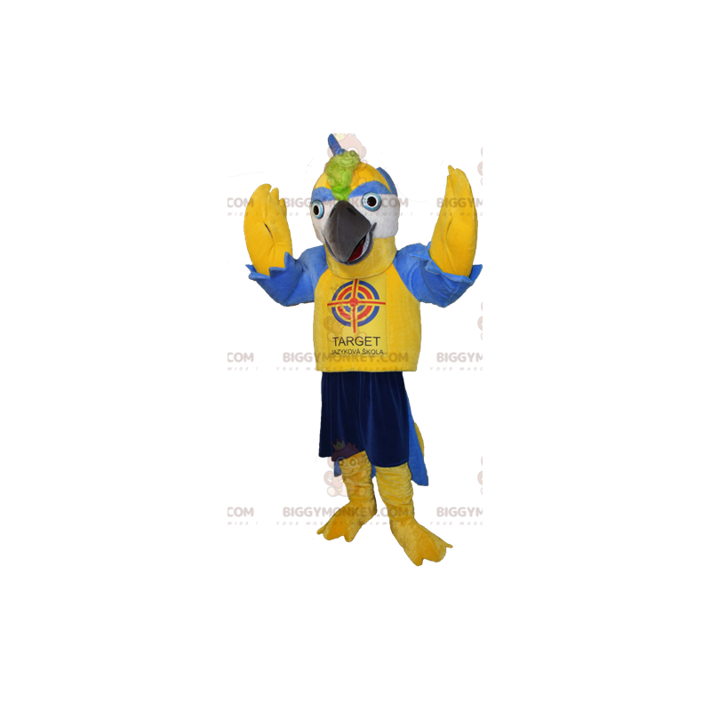 Costume de mascotte BIGGYMONKEY™ d'oiseau géant jaune et bleu -