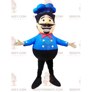 Kostium maskotki szefa kuchni BIGGYMONKEY™ z niebieską koszulą